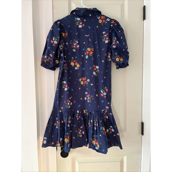 Kate Spade Belted Navy Bouquet Toss Pleated Lake Dress With Pockets Small - Picture 2 of 11